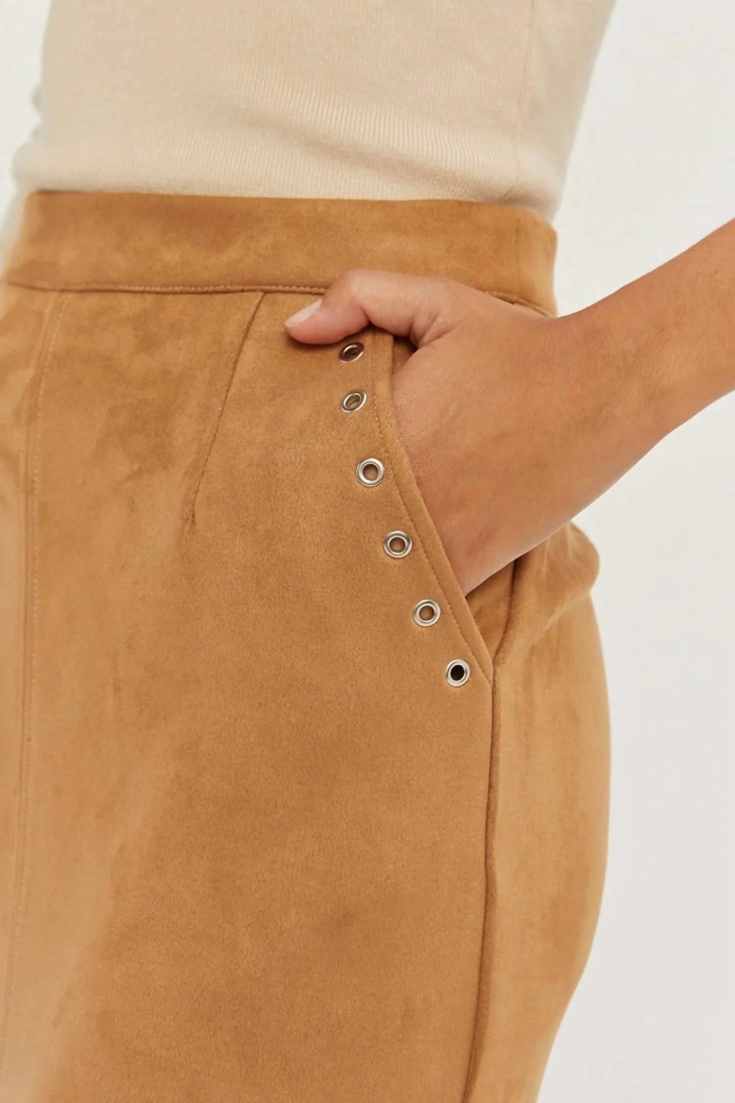 Letty Vegan Suede Fringe Skirt In Brown