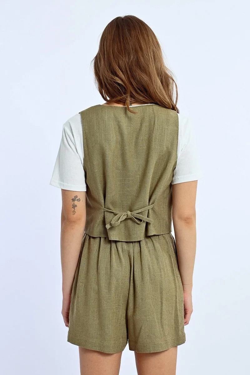 Linen Vest in Khaki