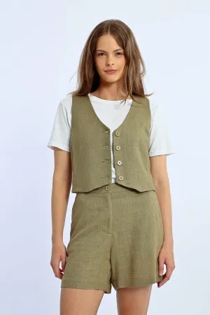 Linen Vest in Khaki