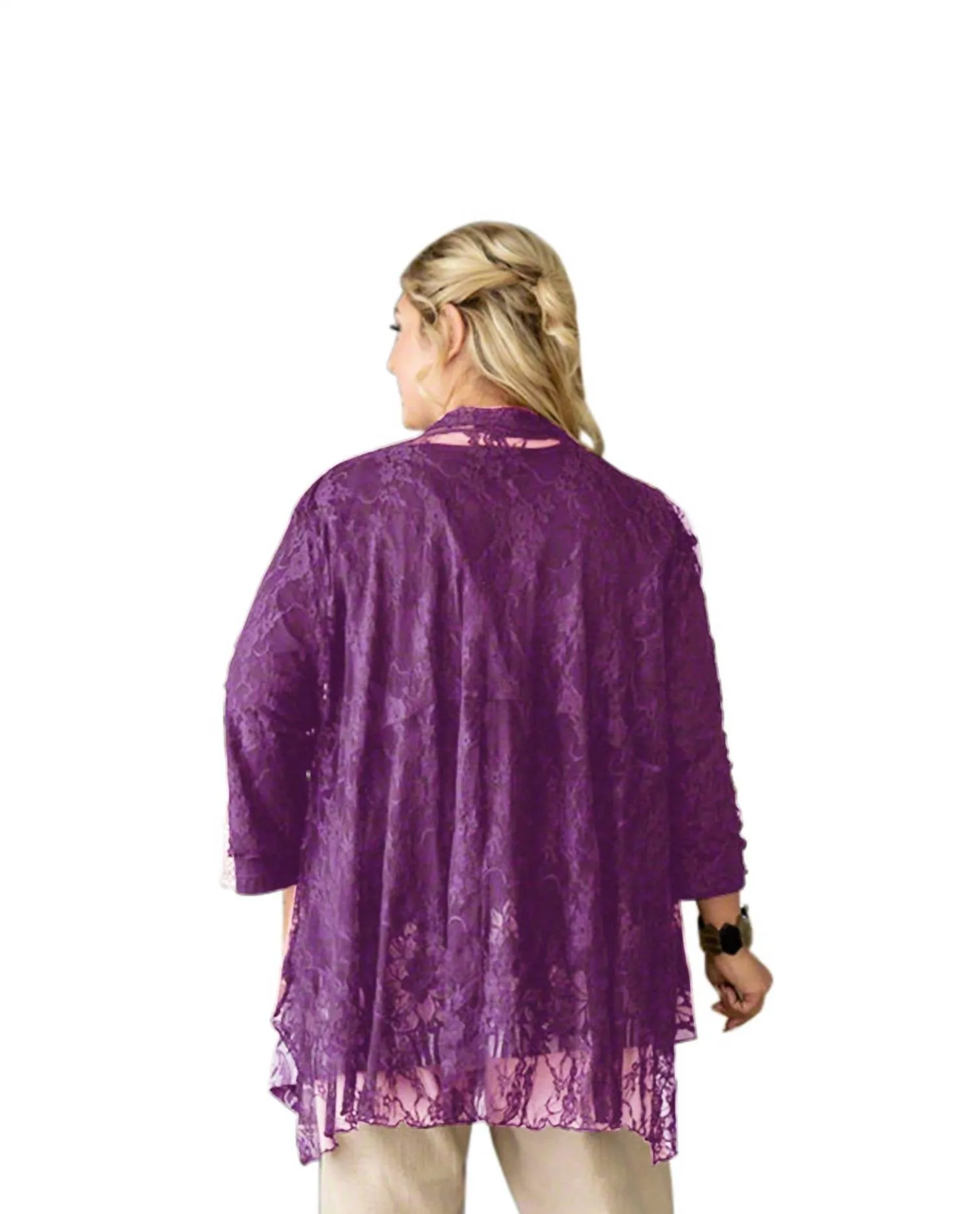 London Lace Long Sleeve Jacket - Plus Size In Purple Lace