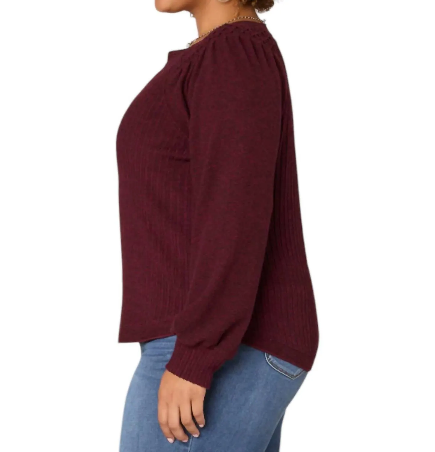 Long Smocked Top In Heather Wineberry