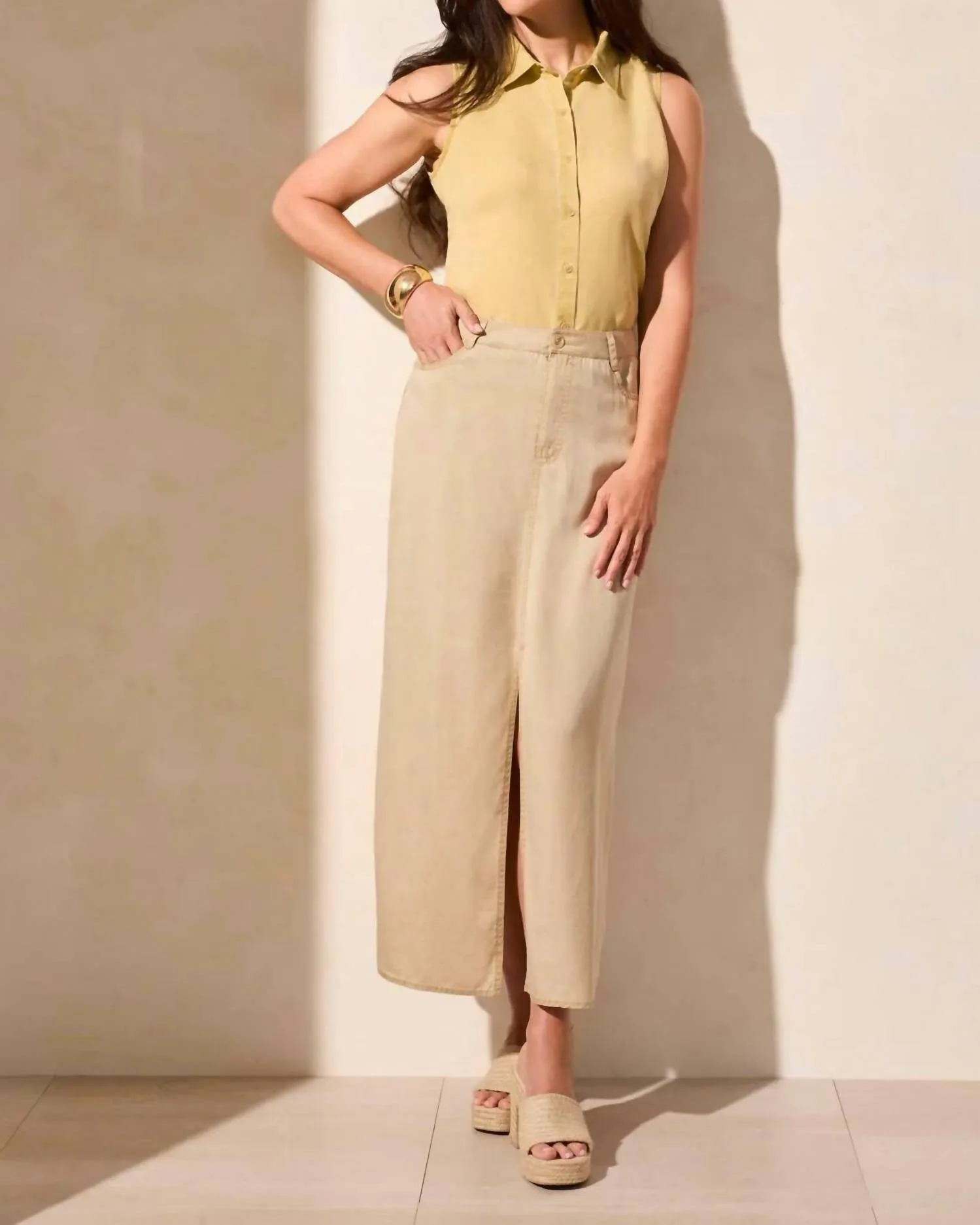 Lovell Flowy Full Length Skirt With Pockets In Dusty Sand