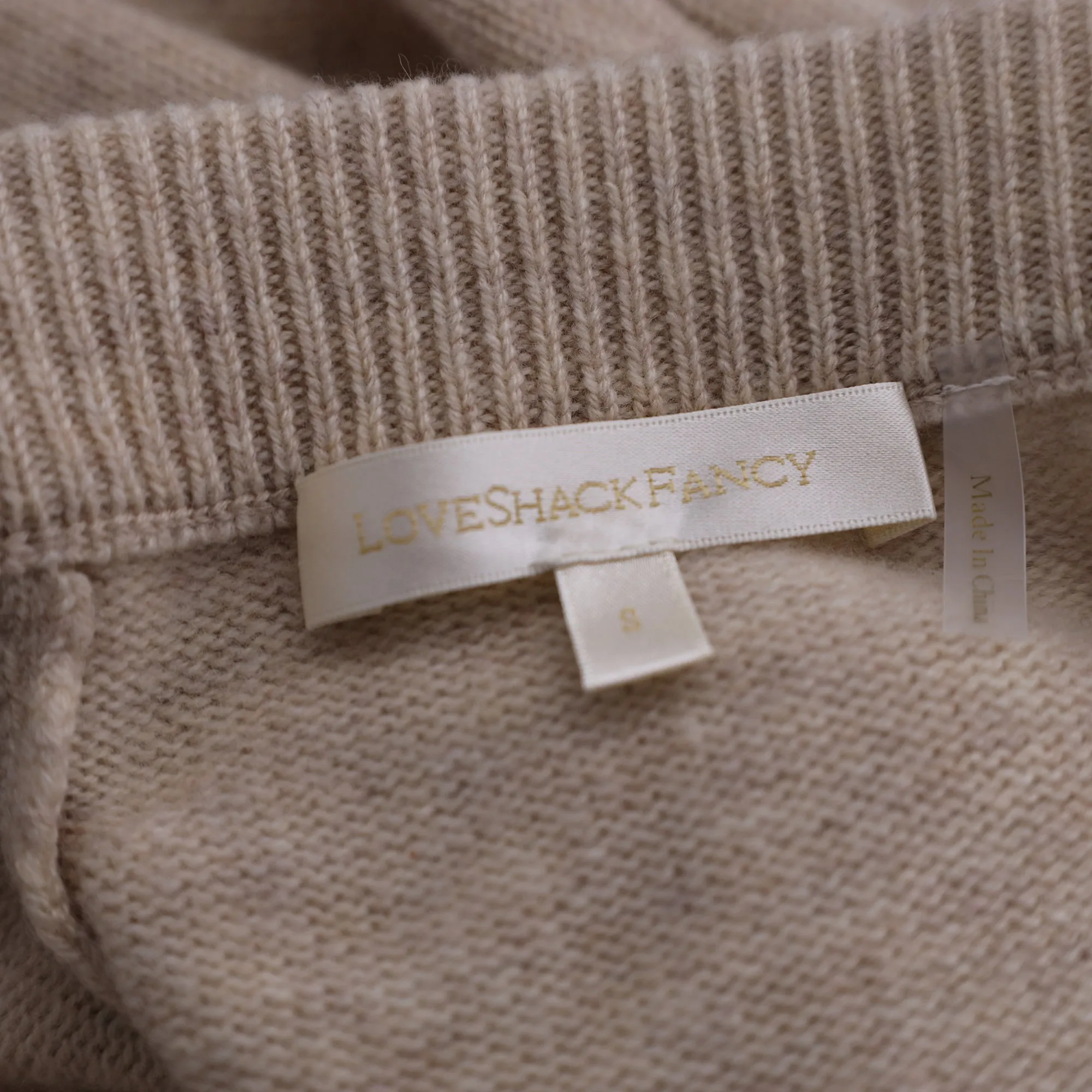 LoveShackFancy A-Line Skirt in Beige Wool