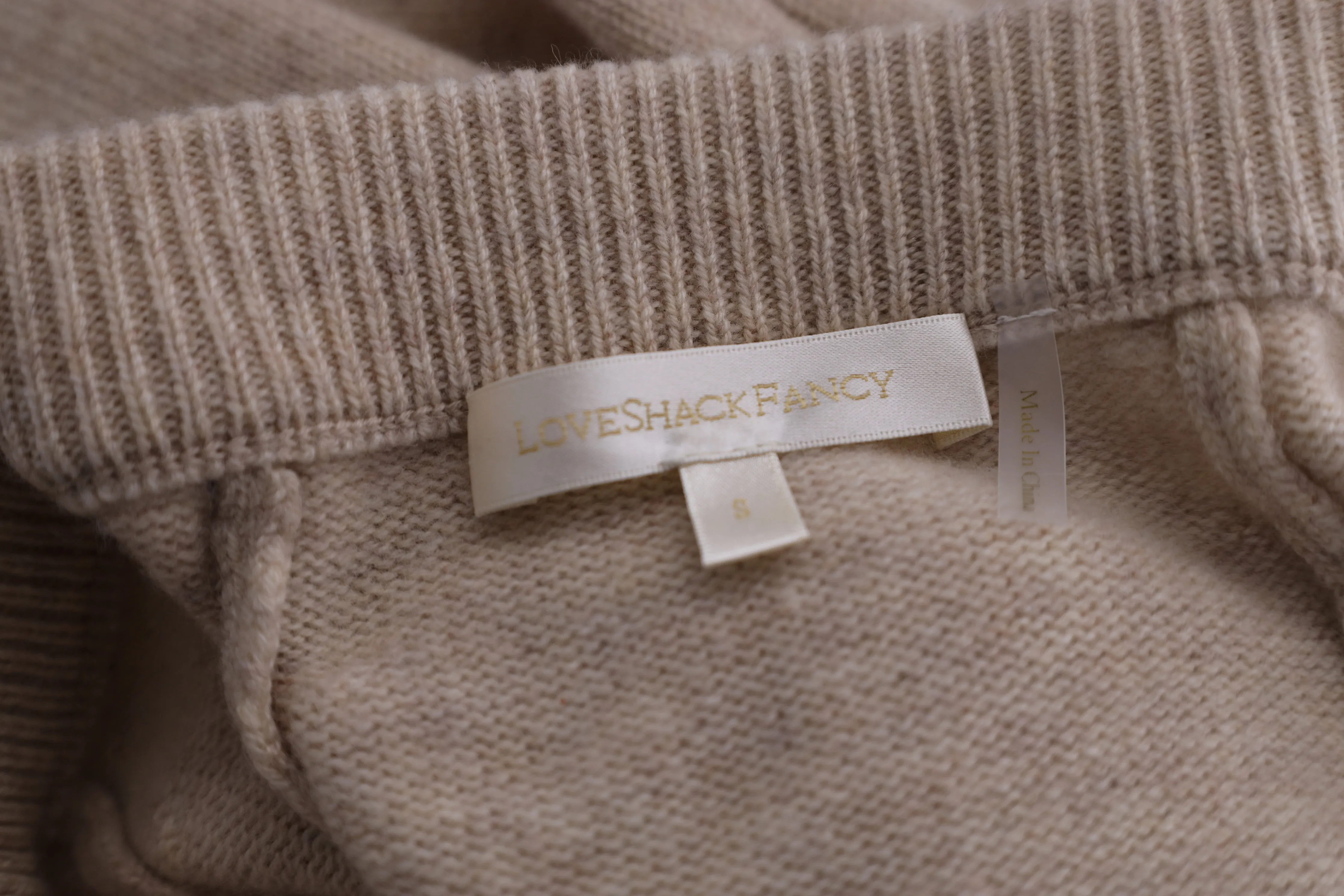 LoveShackFancy A-Line Skirt in Beige Wool