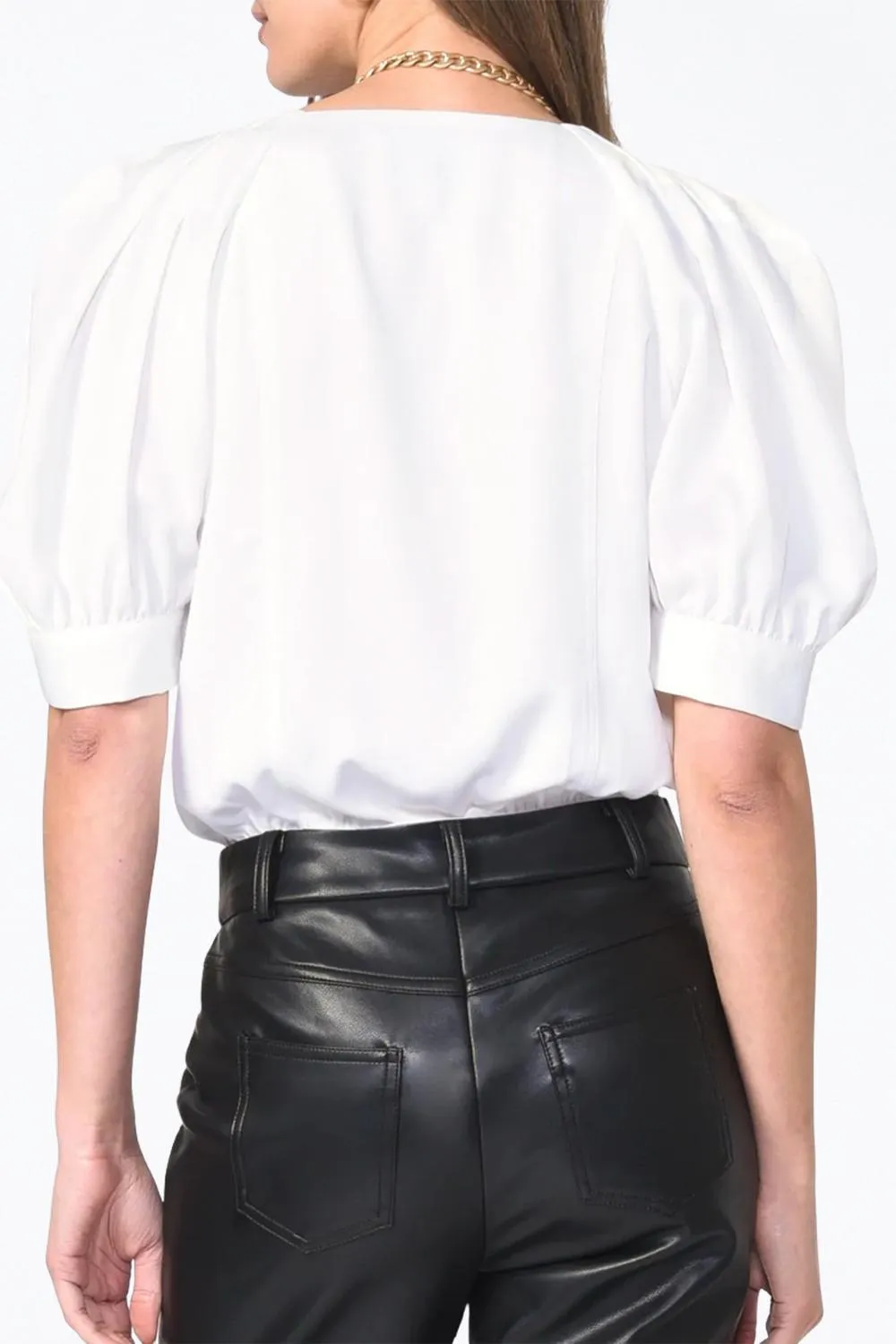 Mae Wrap-Effect Sateen Bodysuit In White
