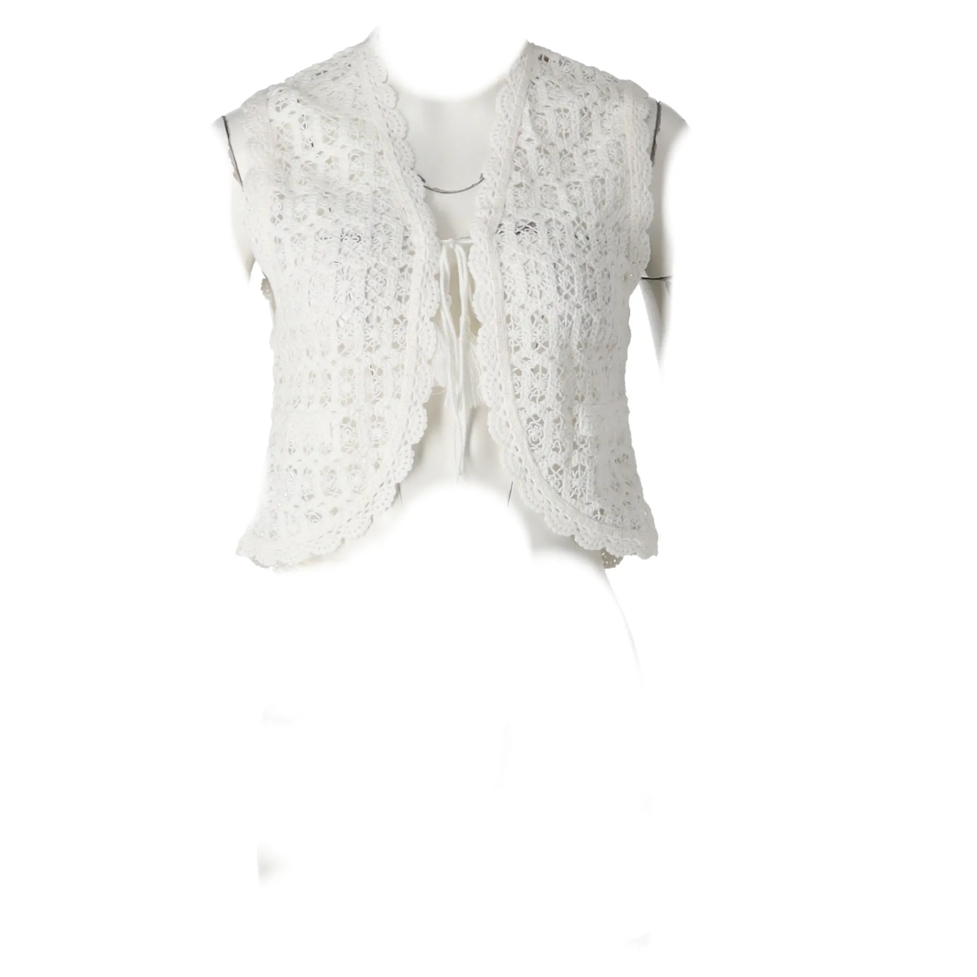 Maje Wo Vochetine Crochet Lace Vest in White Cotton