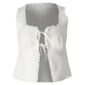 Maje Wo Vochetine Crochet Lace Vest in White Cotton