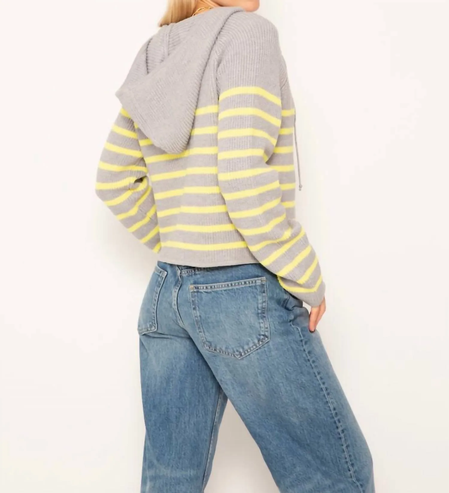 Maple Striped Dickey Sweater Jacket In Grey/citron