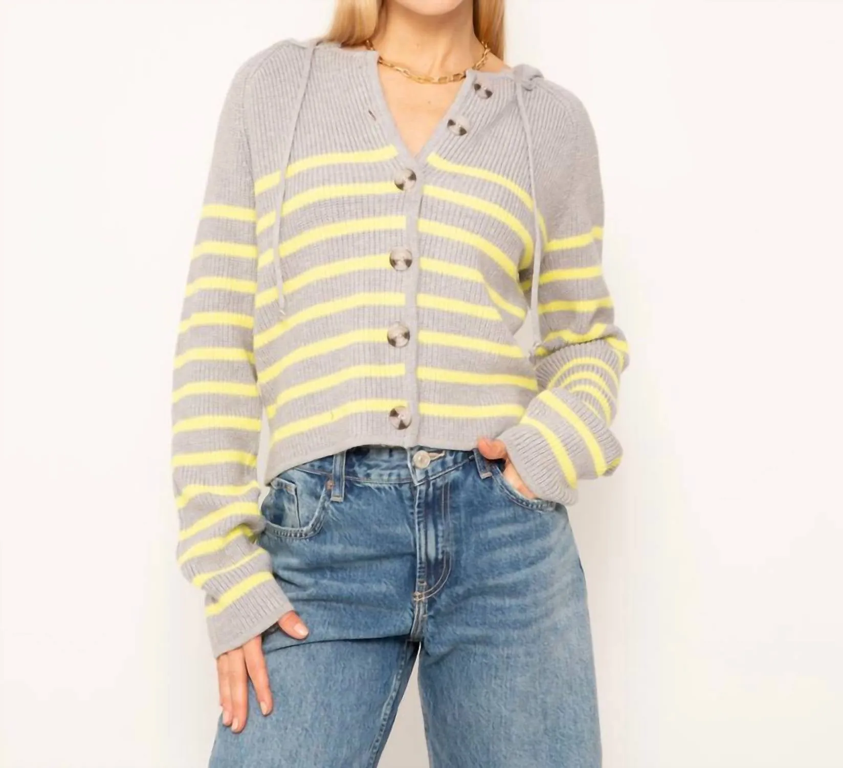 Maple Striped Dickey Sweater Jacket In Grey/citron