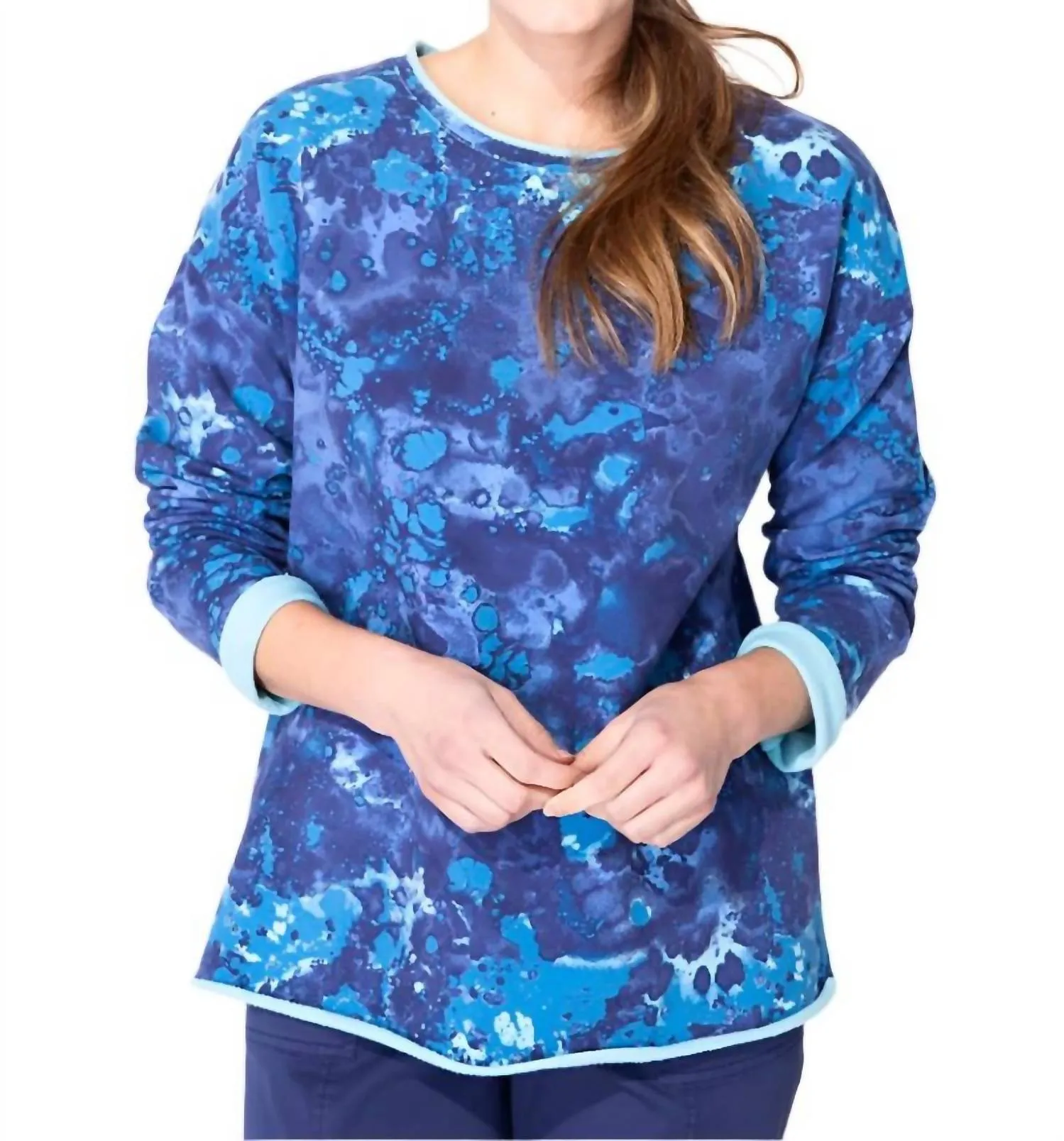 Marble Washed Fleece Pullover In Lapis