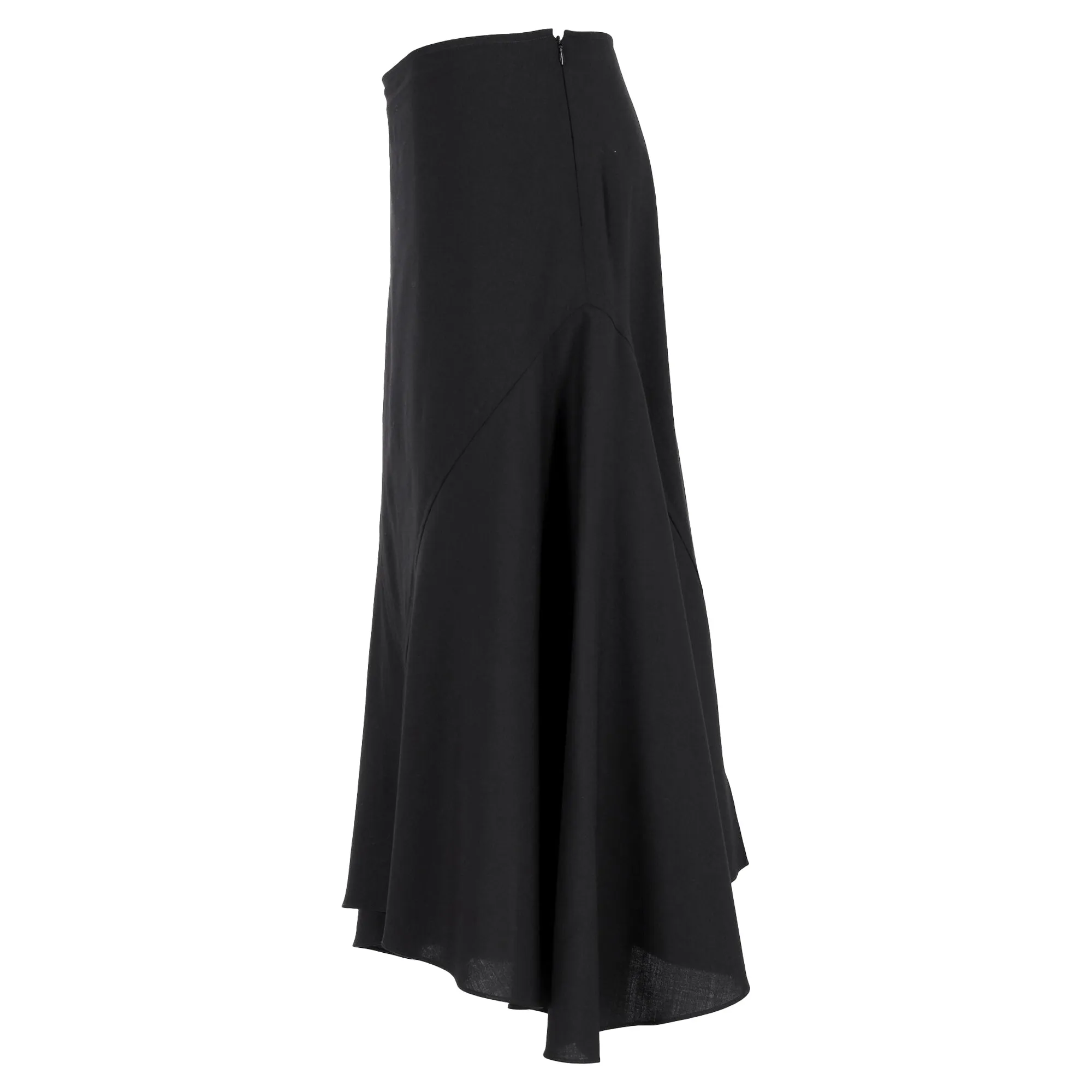 Marni Asymmetric Midi Skirt in Black Wool