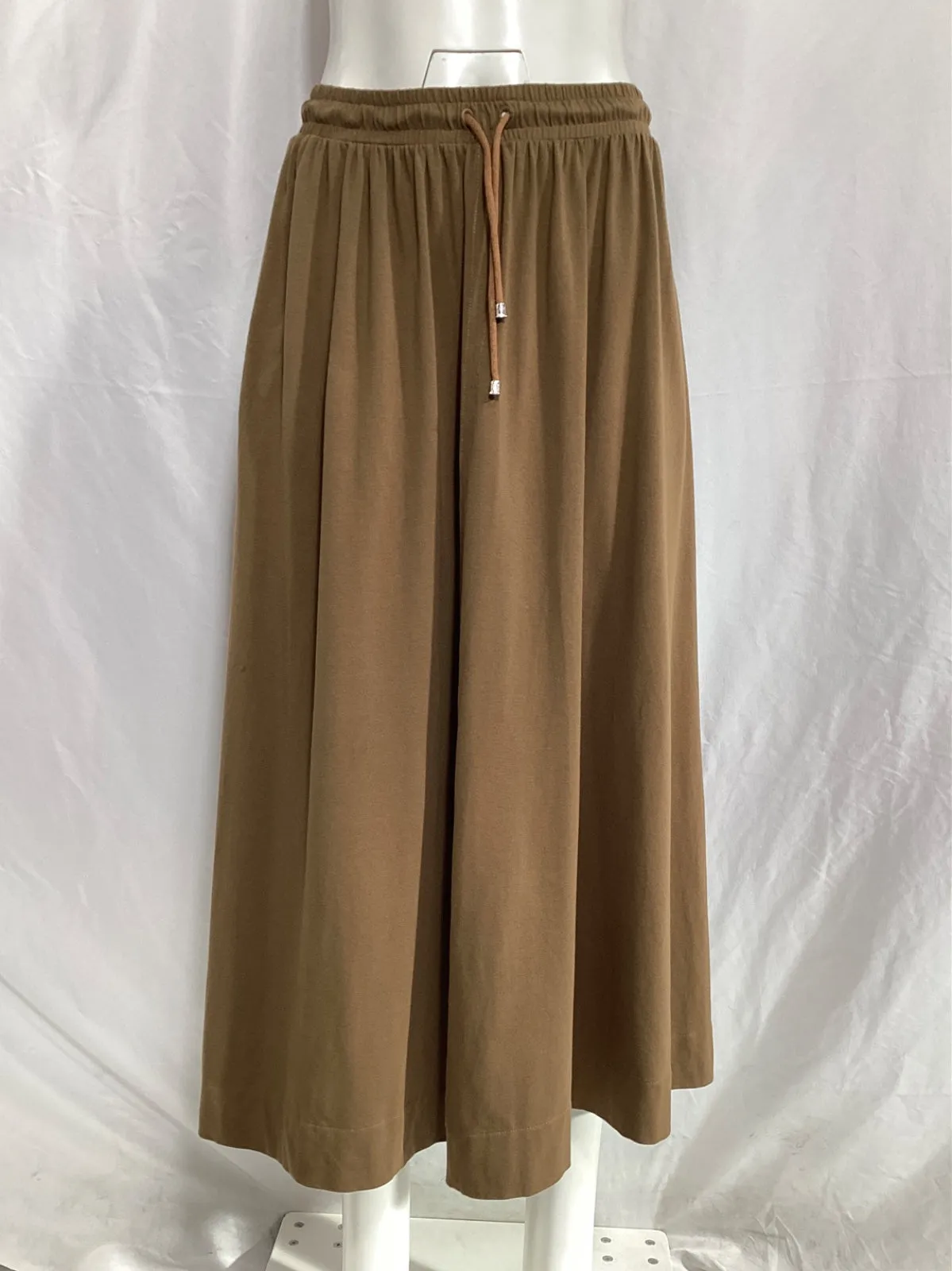 Max Mara Leisure Drawstring Midi Skirt in Brown Cotton
