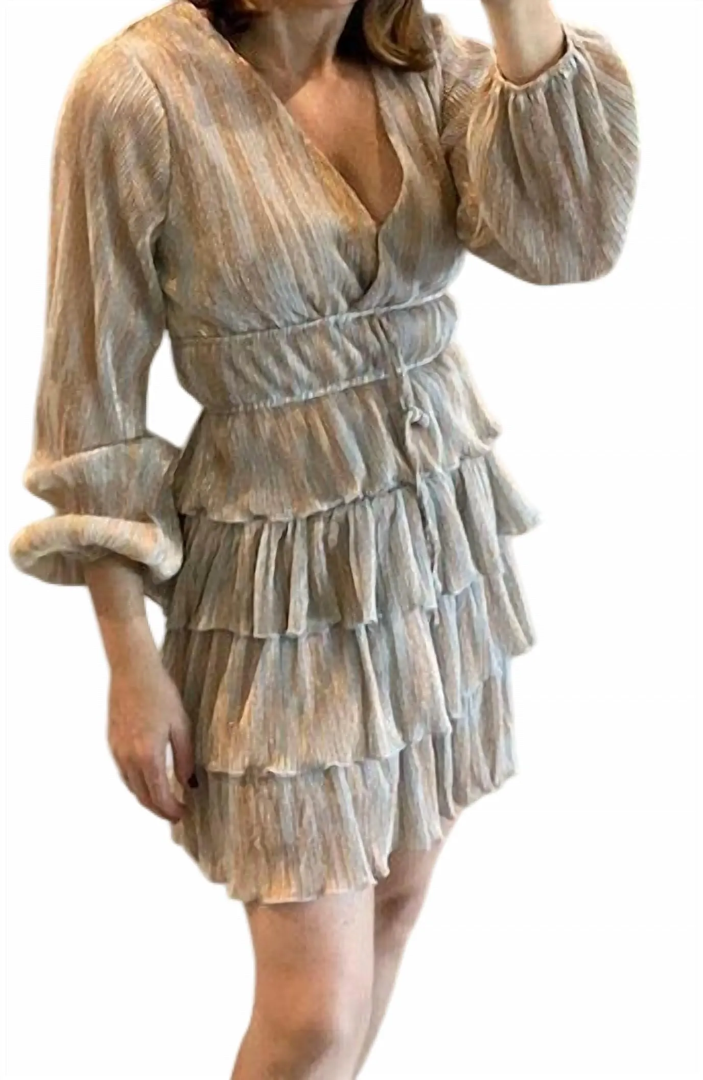 Metallic Top And Skirt Set In Off White