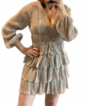 Metallic Top And Skirt Set In Off White