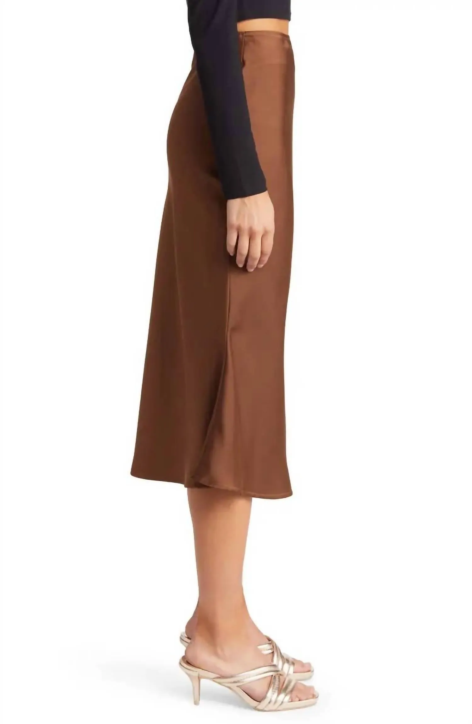 Midi Slip Skirt In Brown