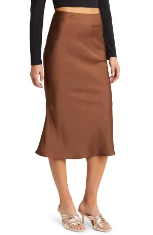 Midi Slip Skirt In Brown