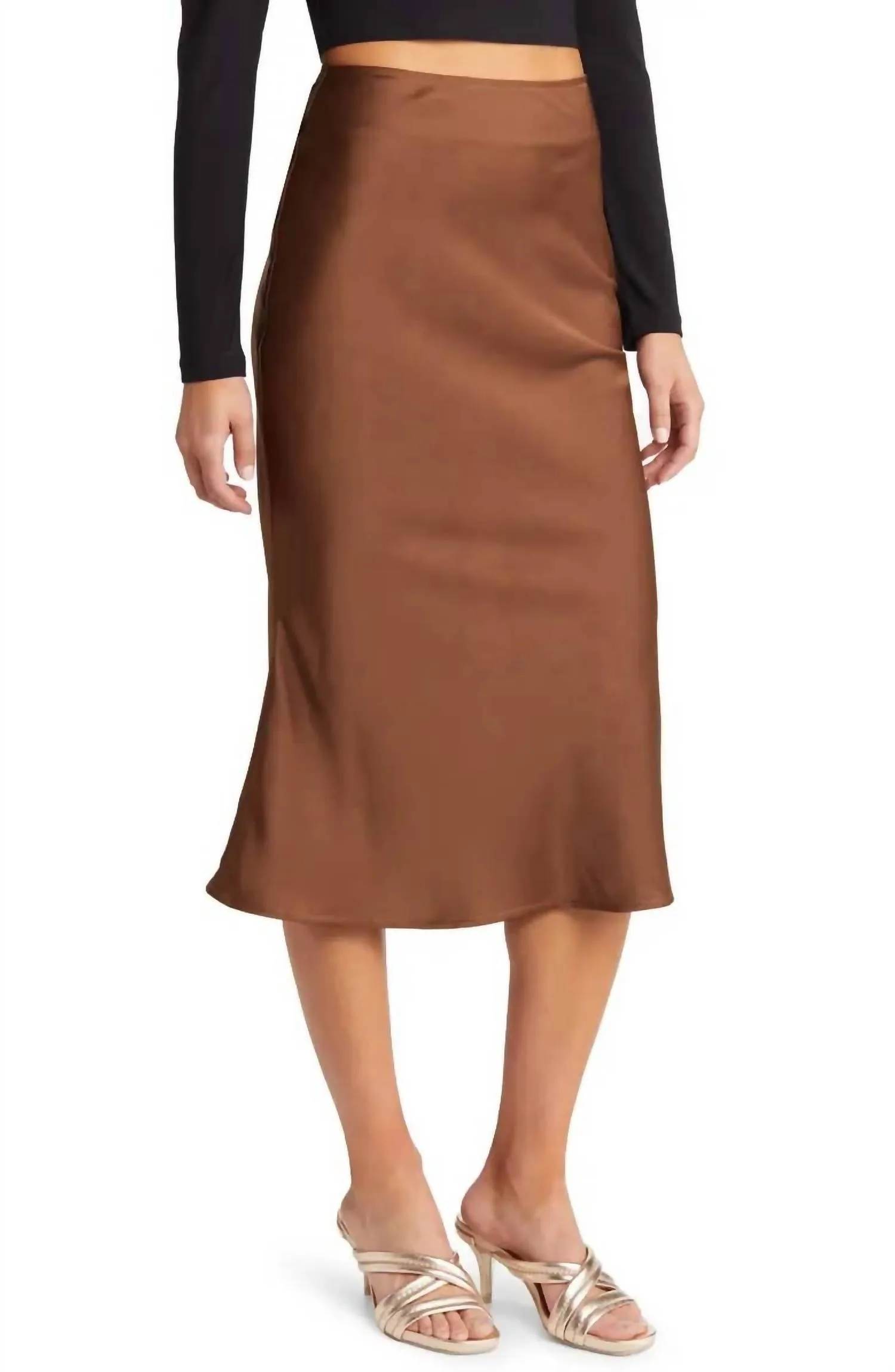 Midi Slip Skirt In Brown