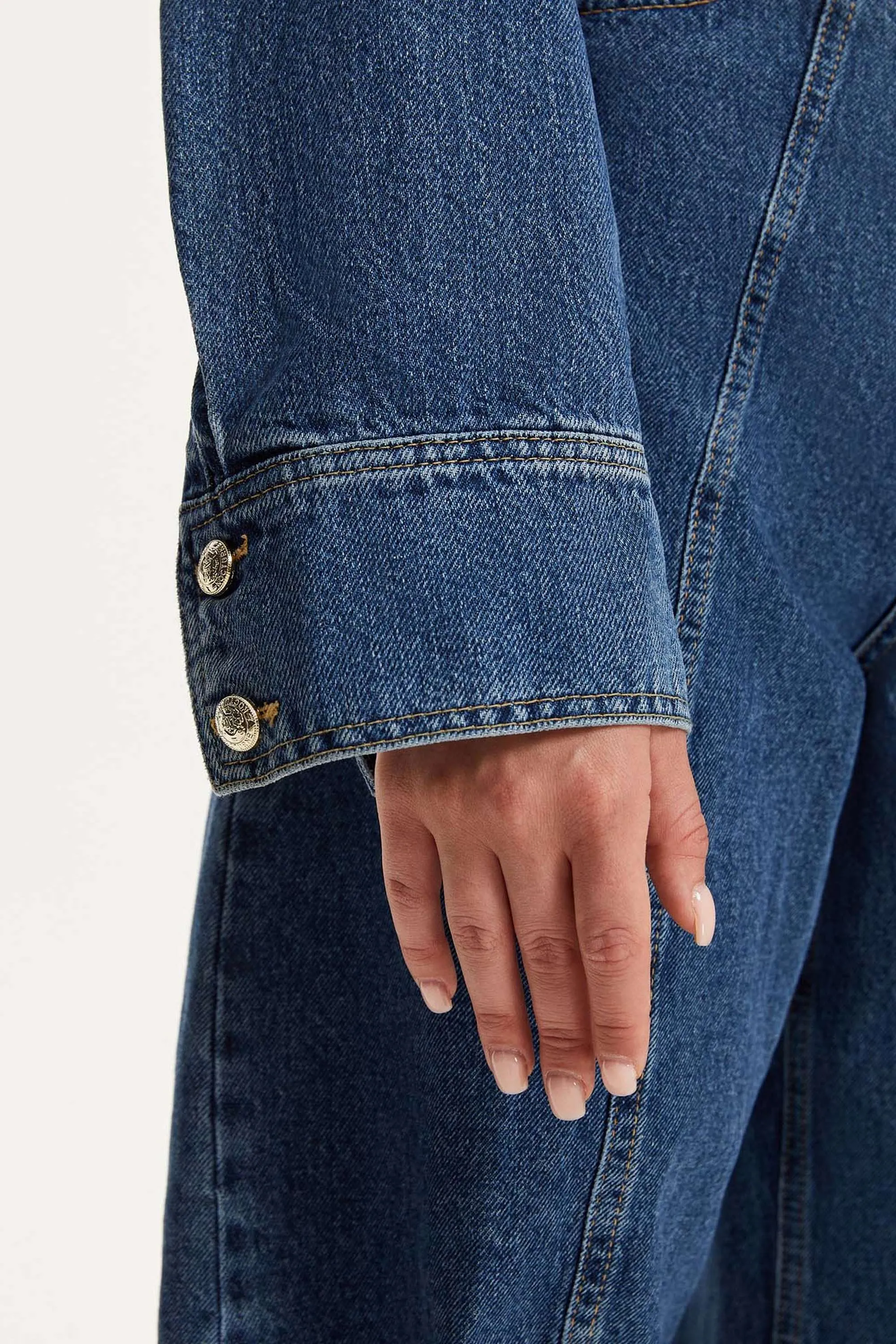 Military Buttoned Crop Denim Jacket