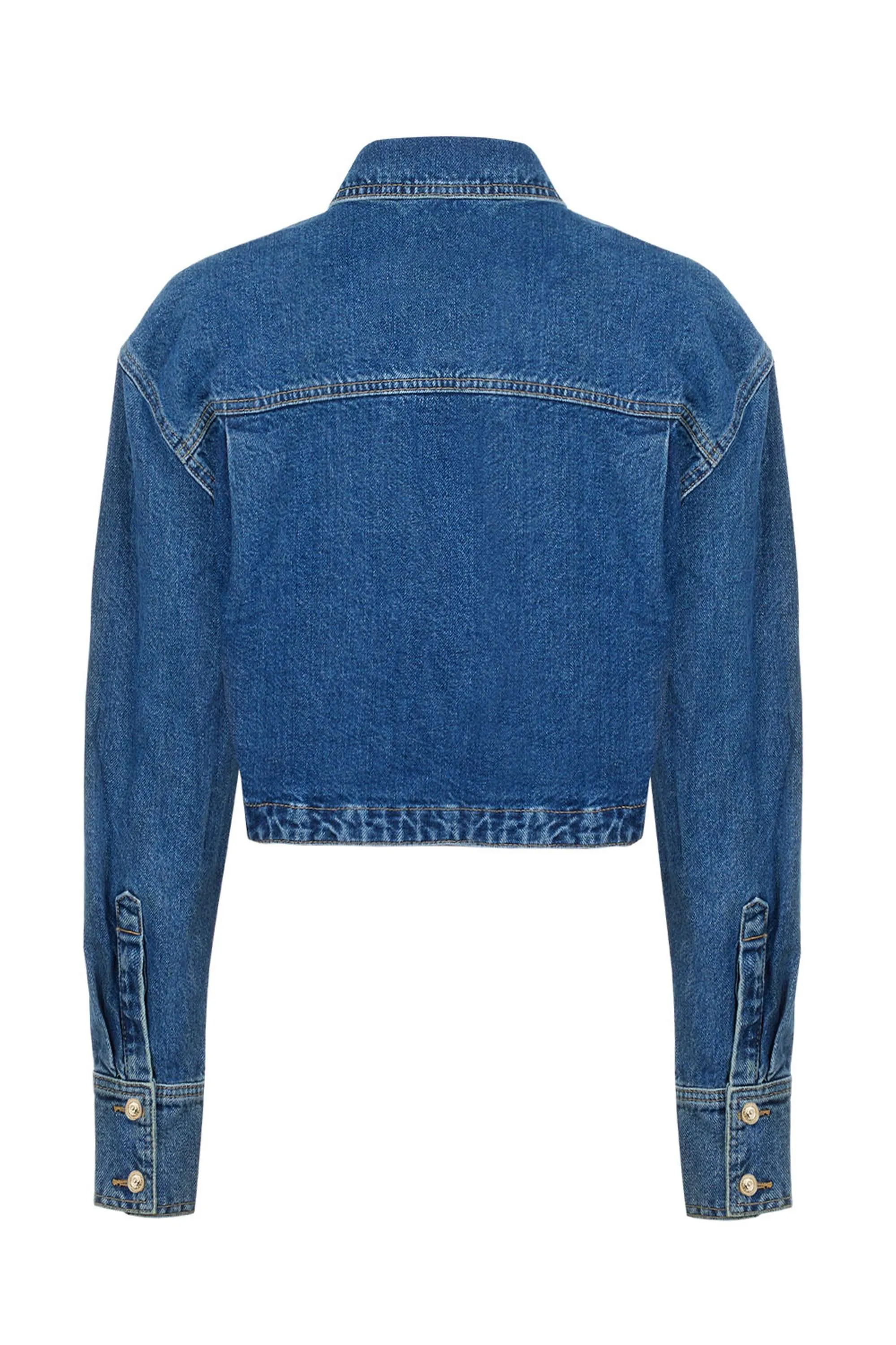 Military Buttoned Crop Denim Jacket