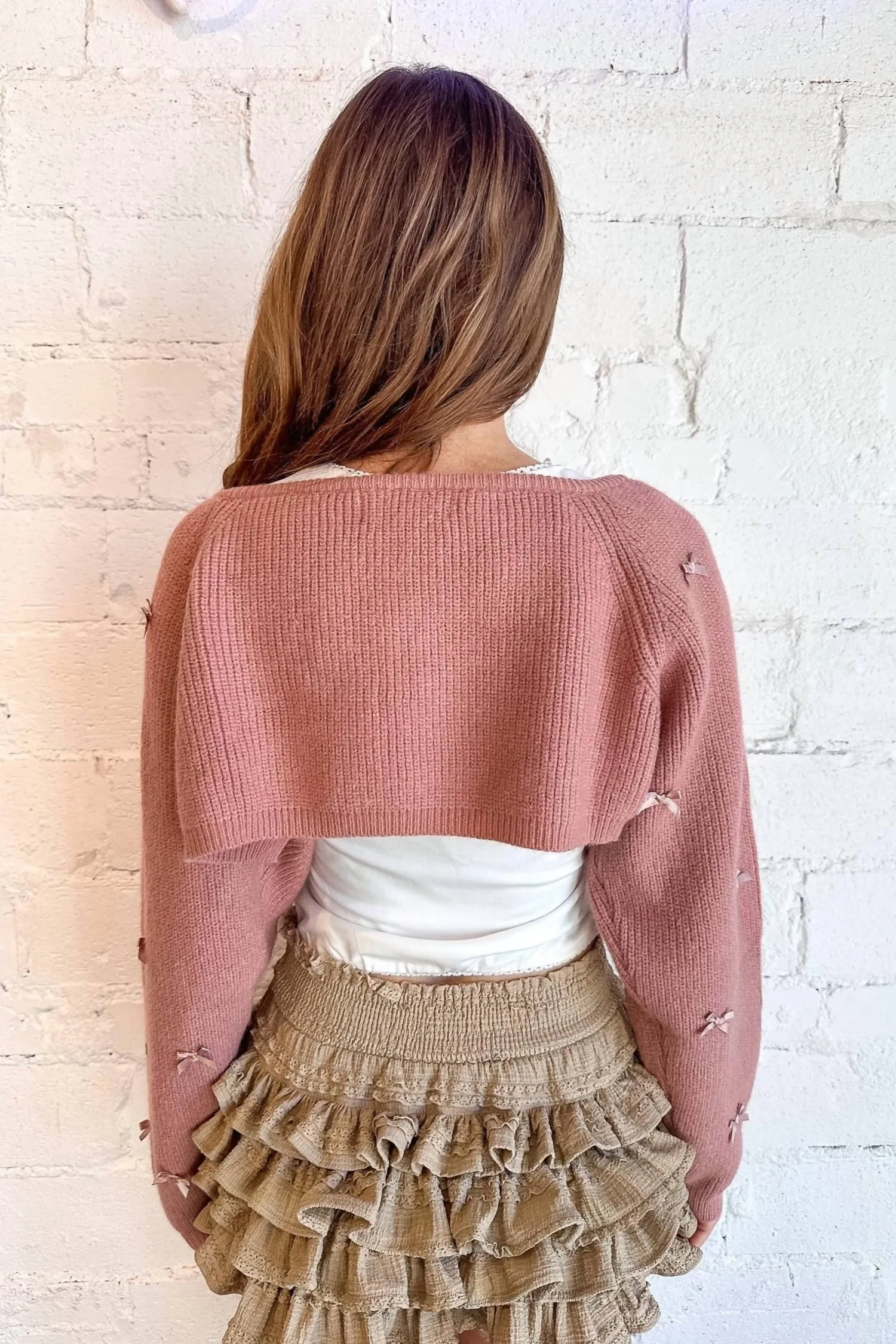 Mini Ribbon Cardigan In Pink