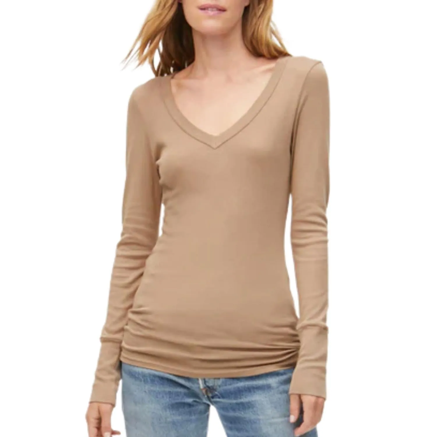 Molly V-Neck Tee In Safari