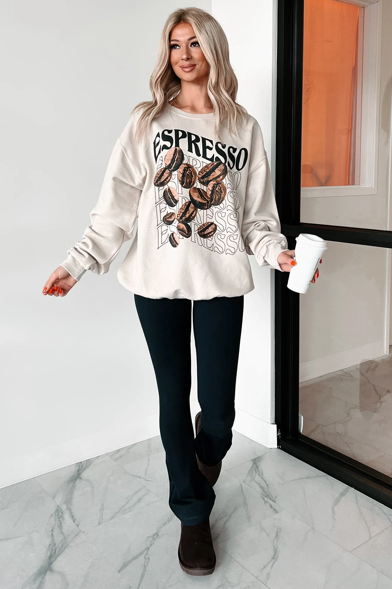 More Espresso Oversized Graphic Sweatshirt (Oatmeal)