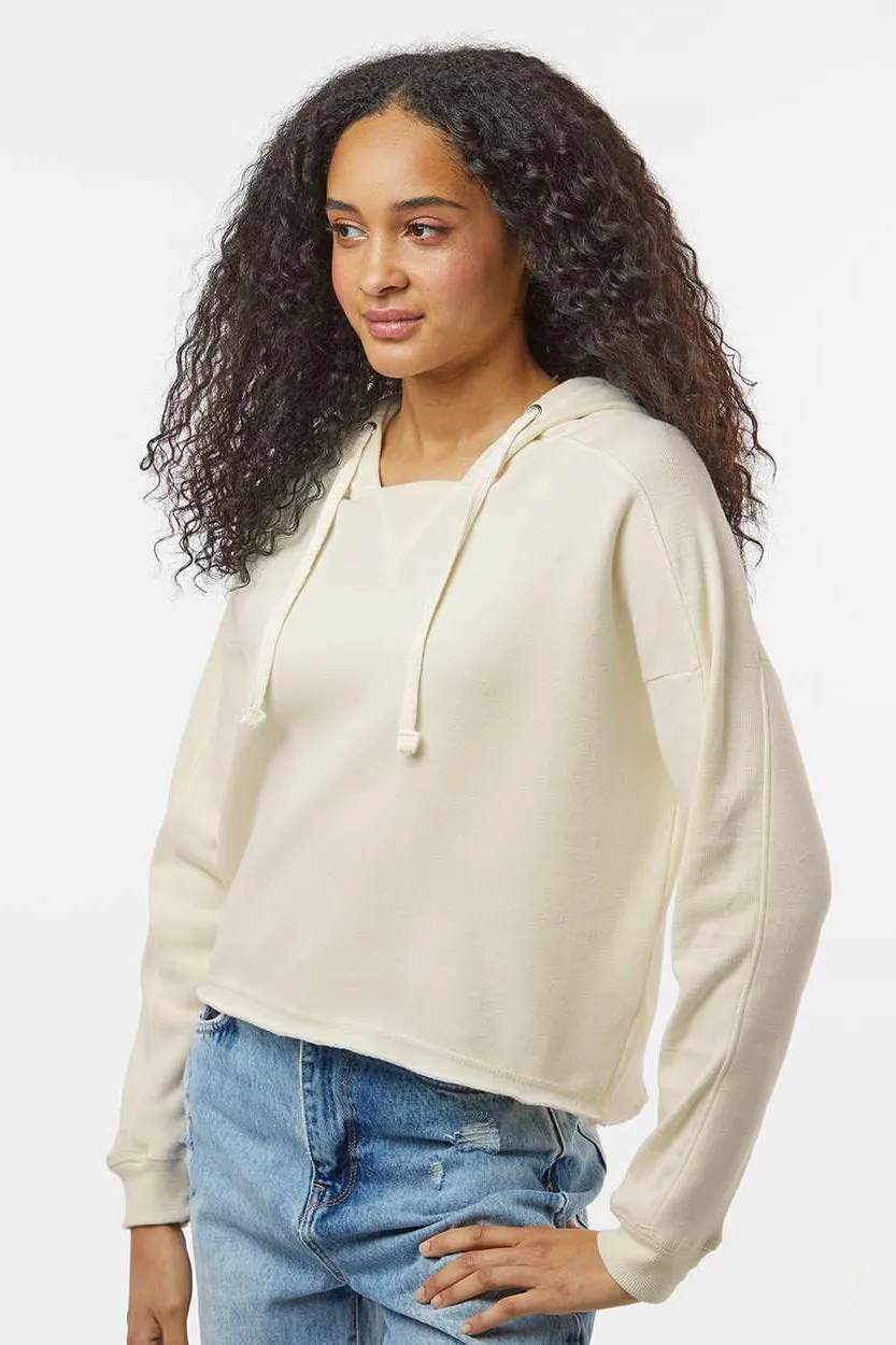 MV Sport Womens Angel Fleece Crop Hooded Sweatshirt Hoodie - Ecru