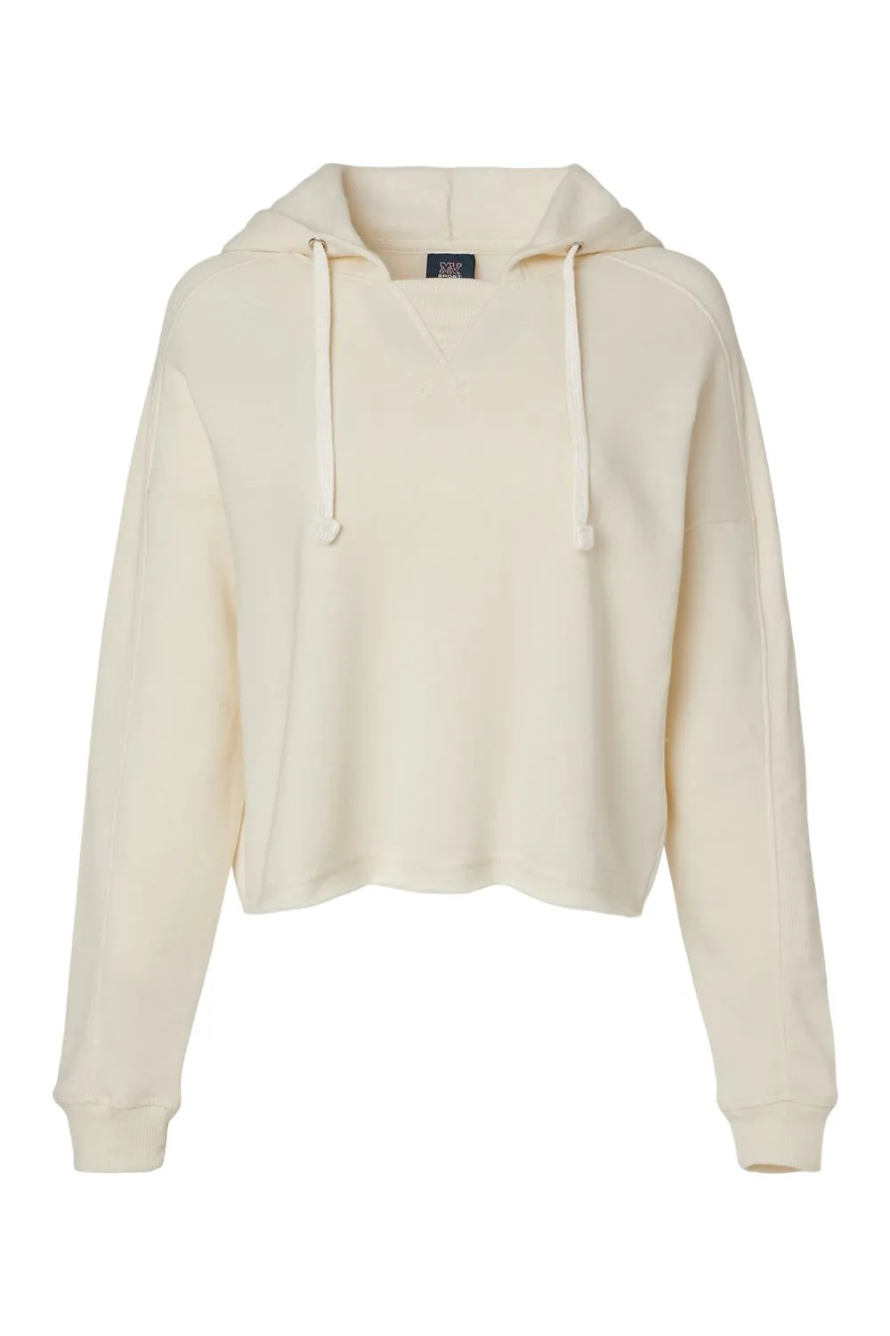 MV Sport Womens Angel Fleece Crop Hooded Sweatshirt Hoodie - Ecru