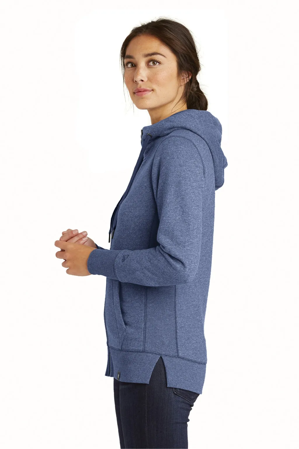 New Era Womens Sueded French Terry Full Zip Hooded Sweatshirt Hoodie w/ Pockets - Dark Royal Blue Twist