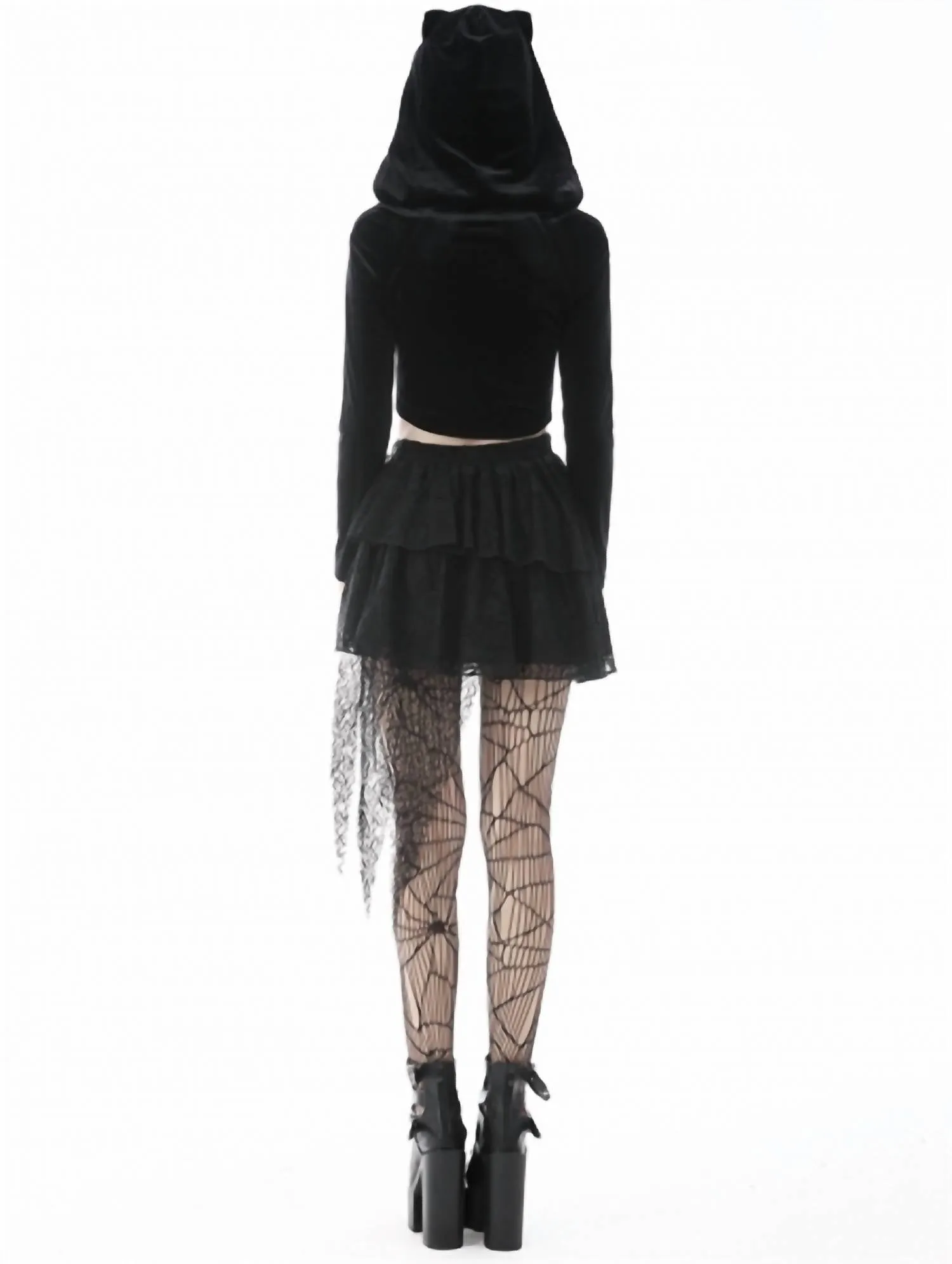 Night Cat Zipper Hoodie Top In Black
