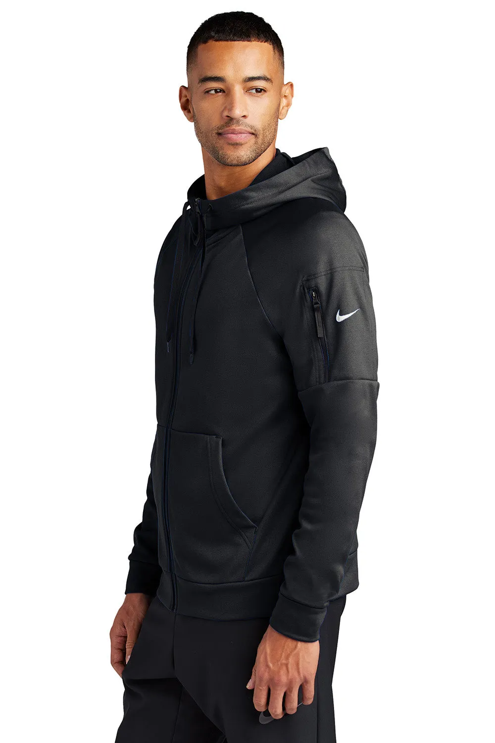 Nike Mens Therma-Fit Fleece Full Zip Hooded Sweatshirt Hoodie w/ Pockets - Black