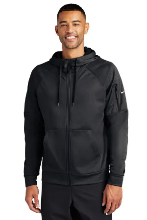 Nike Mens Therma-Fit Fleece Full Zip Hooded Sweatshirt Hoodie w/ Pockets - Black