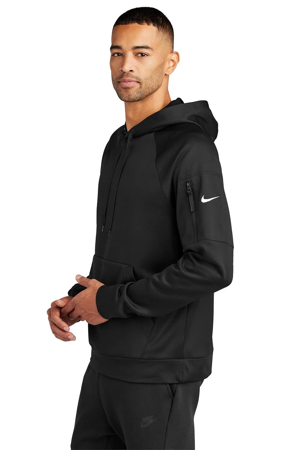 Nike Mens Therma-Fit Fleece Hooded Sweatshirt Hoodie w/ Pouch Pocket - Black