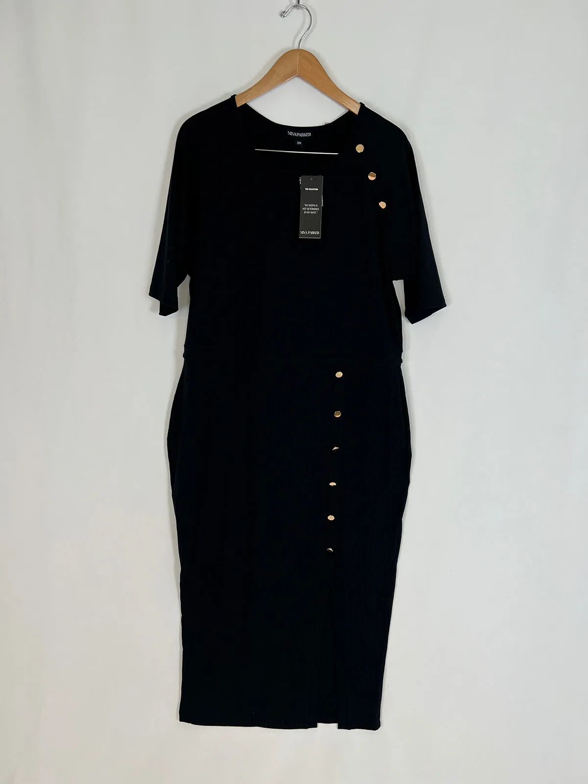 Nina Parker Size 3X (18/20) Black Ribbed Bodycon Dress