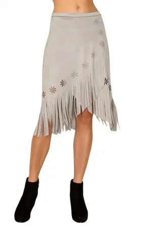Olivia Overlay Fringe Skirt In Grey