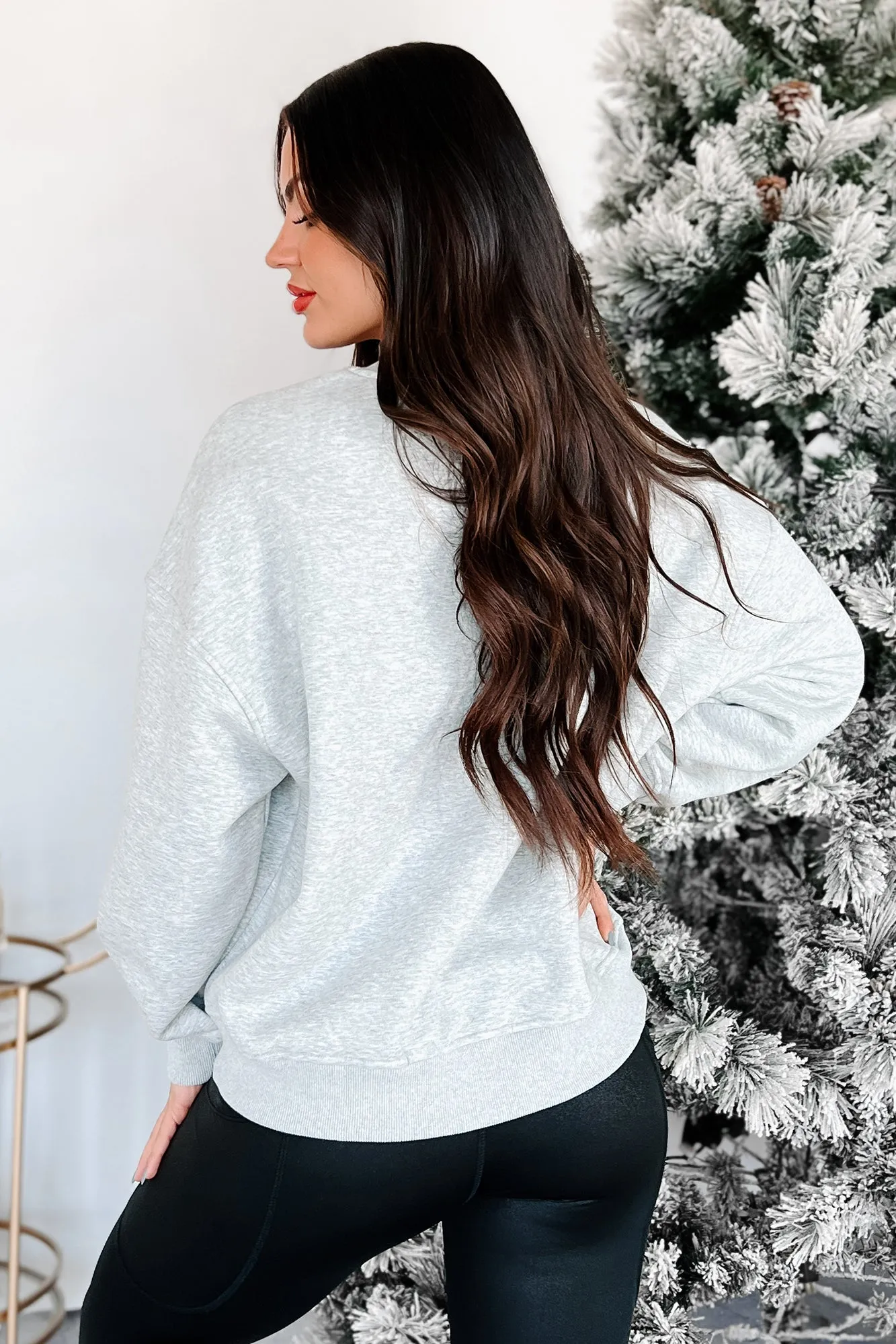 On The Cute List Graphic "Merry" Sweatshirt (Heather Grey)