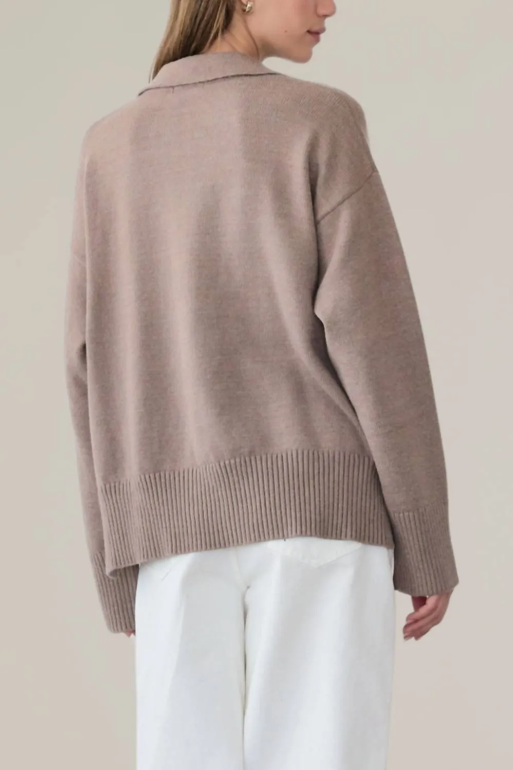 Open Collar Sweater In Taupe