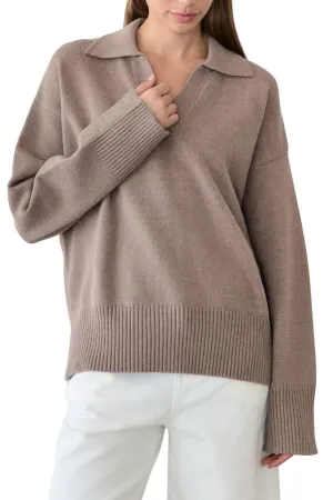 Open Collar Sweater In Taupe