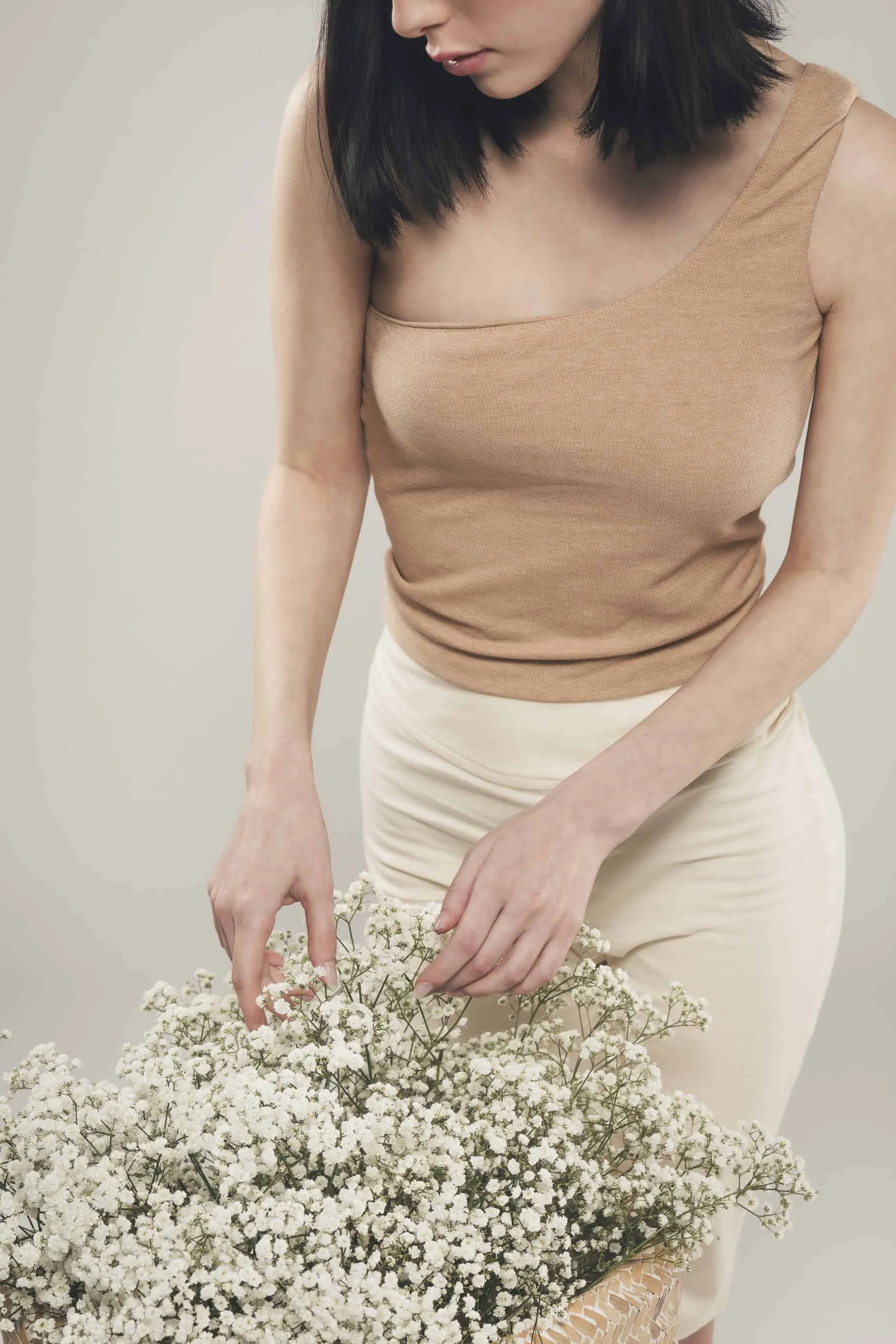 Organic Cotton One Shoulder Top | Light Brown