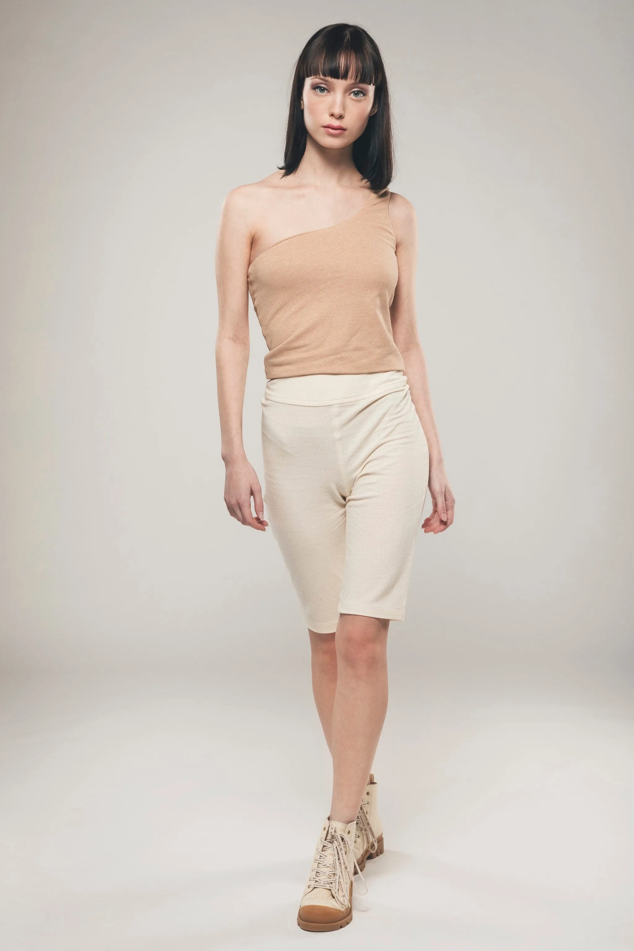 Organic Cotton One Shoulder Top | Light Brown