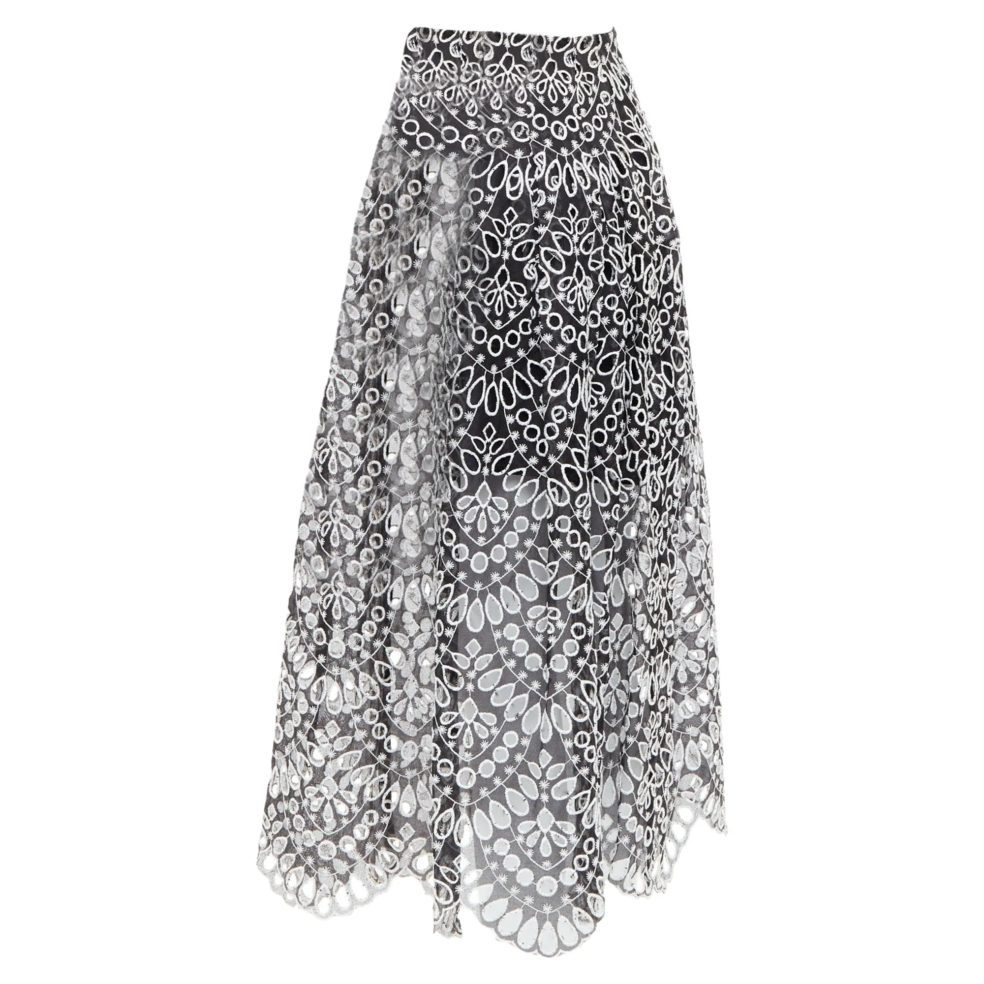 Oscar De La Renta Silk Cotton Embroidery Anglais Skirt