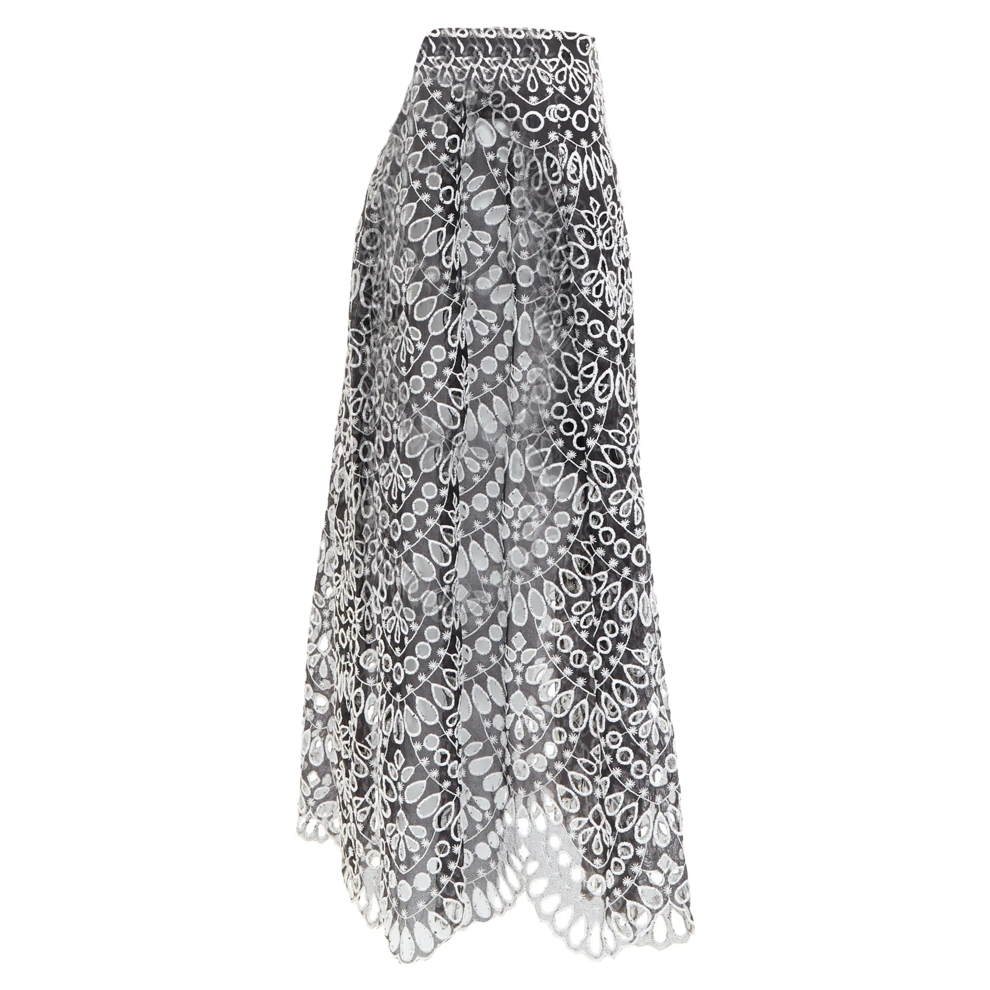 Oscar De La Renta Silk Cotton Embroidery Anglais Skirt