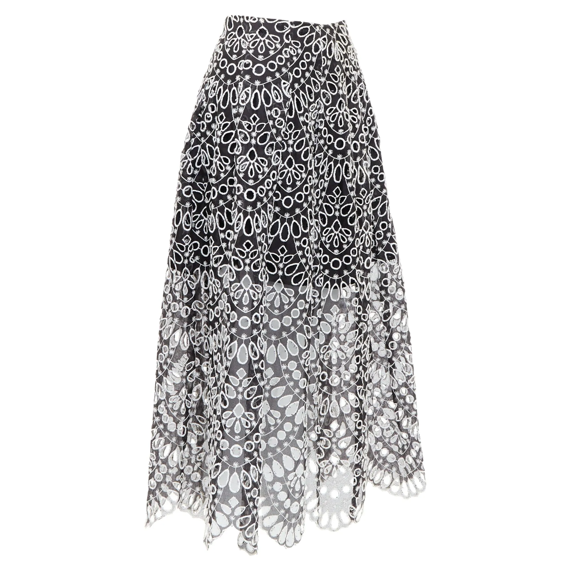 Oscar De La Renta Silk Cotton Embroidery Anglais Skirt