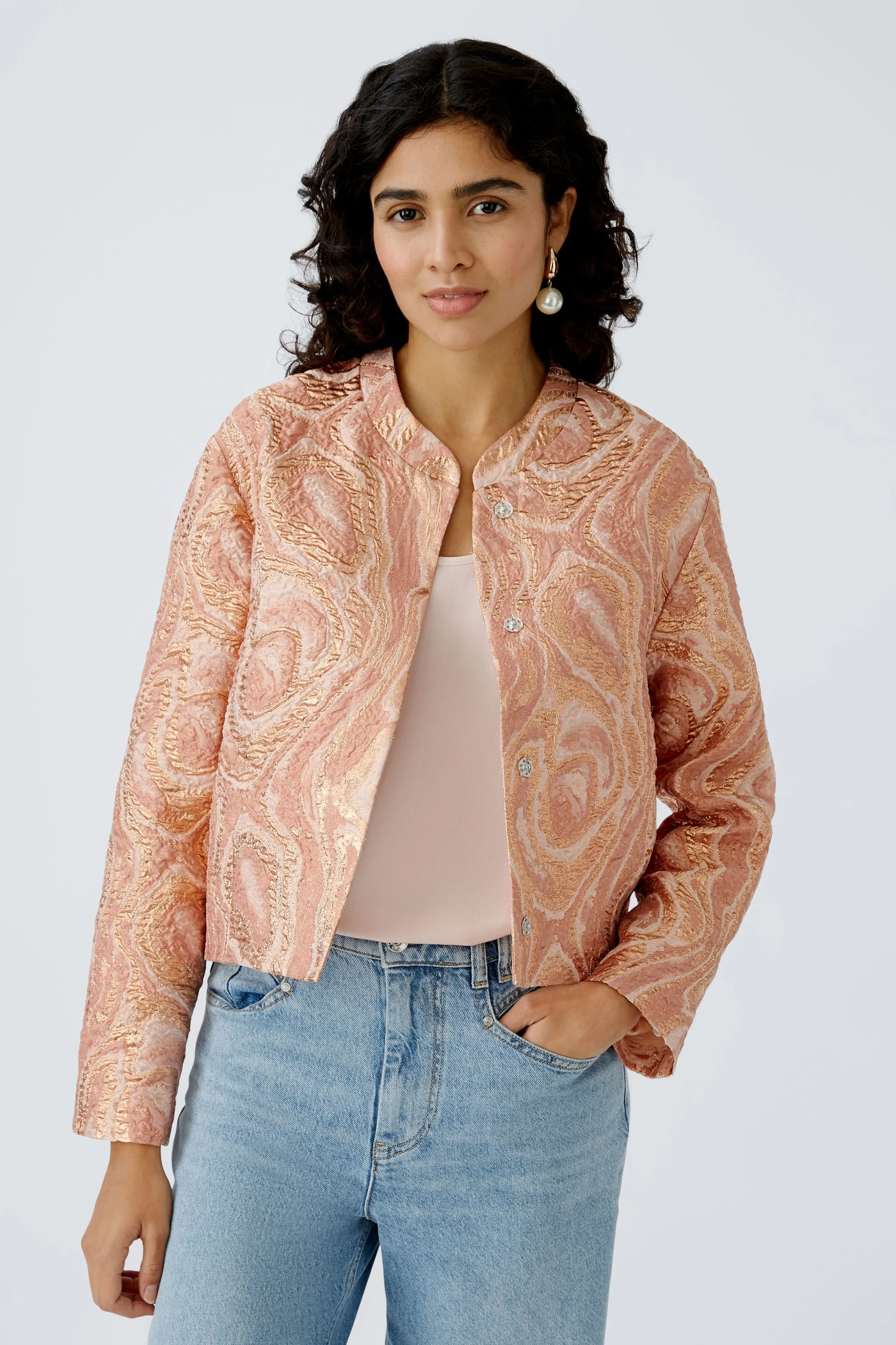 Oui Rose Cooper Brocade Jacket In Pink