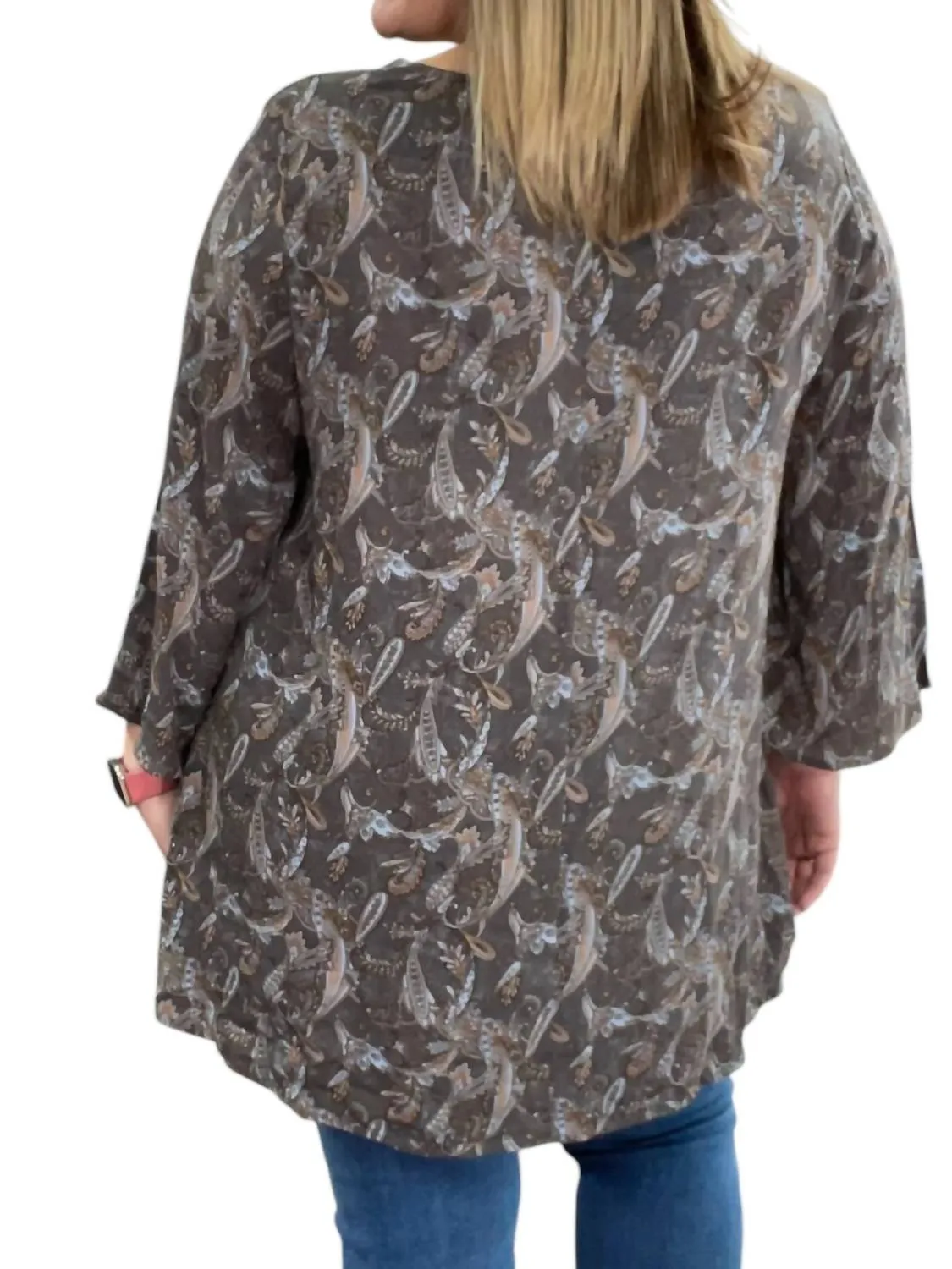 Paisley Cross Front Tunic Top In Charcoal