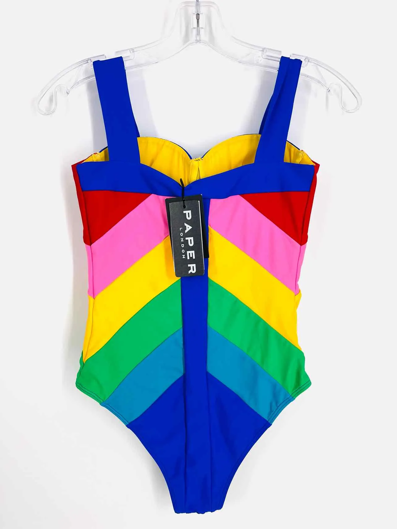 Paper London Size S Blue/Multi Color Block NEW Designer Swimsuit