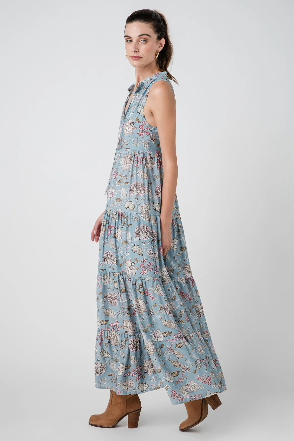 Pinch Sleeveless Tiered Maxi Dress