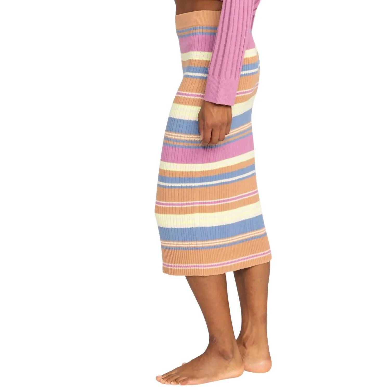 Playa Morning Midi Skirt In Brown Camel Switchback Stripe