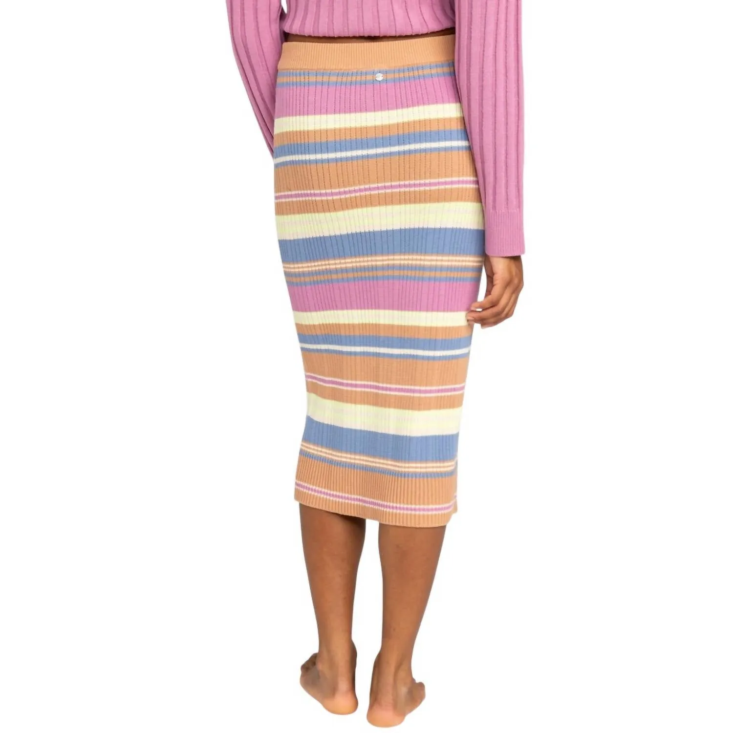 Playa Morning Midi Skirt In Brown Camel Switchback Stripe