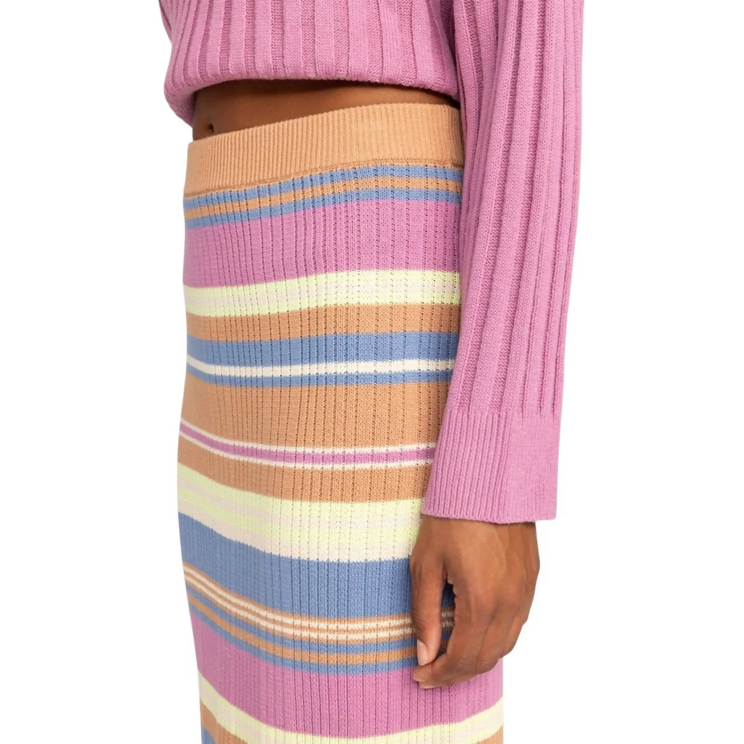 Playa Morning Midi Skirt In Brown Camel Switchback Stripe